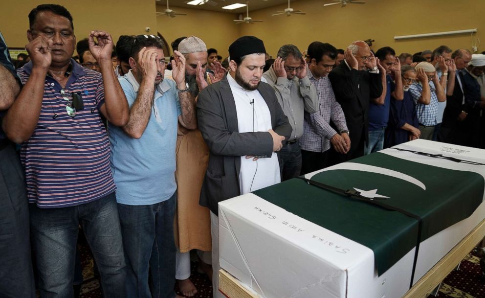 PHOTO: Funeral prayers are offered for Pakistani exchange student Sabika Sheikh, who was killed in the Santa Fe High School shooting, during a service at the Brand Lane Islamic Center Sunday, May 20, 2018, in Stafford, Texas.