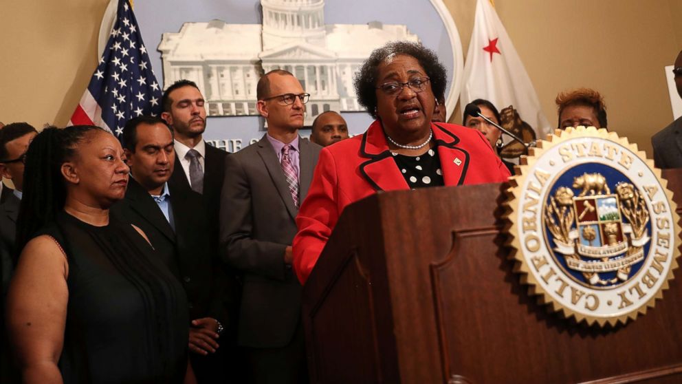 PHOTO: California State Assemblymember Shirley Weber (D-San Diego) speaks during a news conference to announce new legislation to address recent deadly police shootings, April 3, 2018, in Sacramento, Calif.