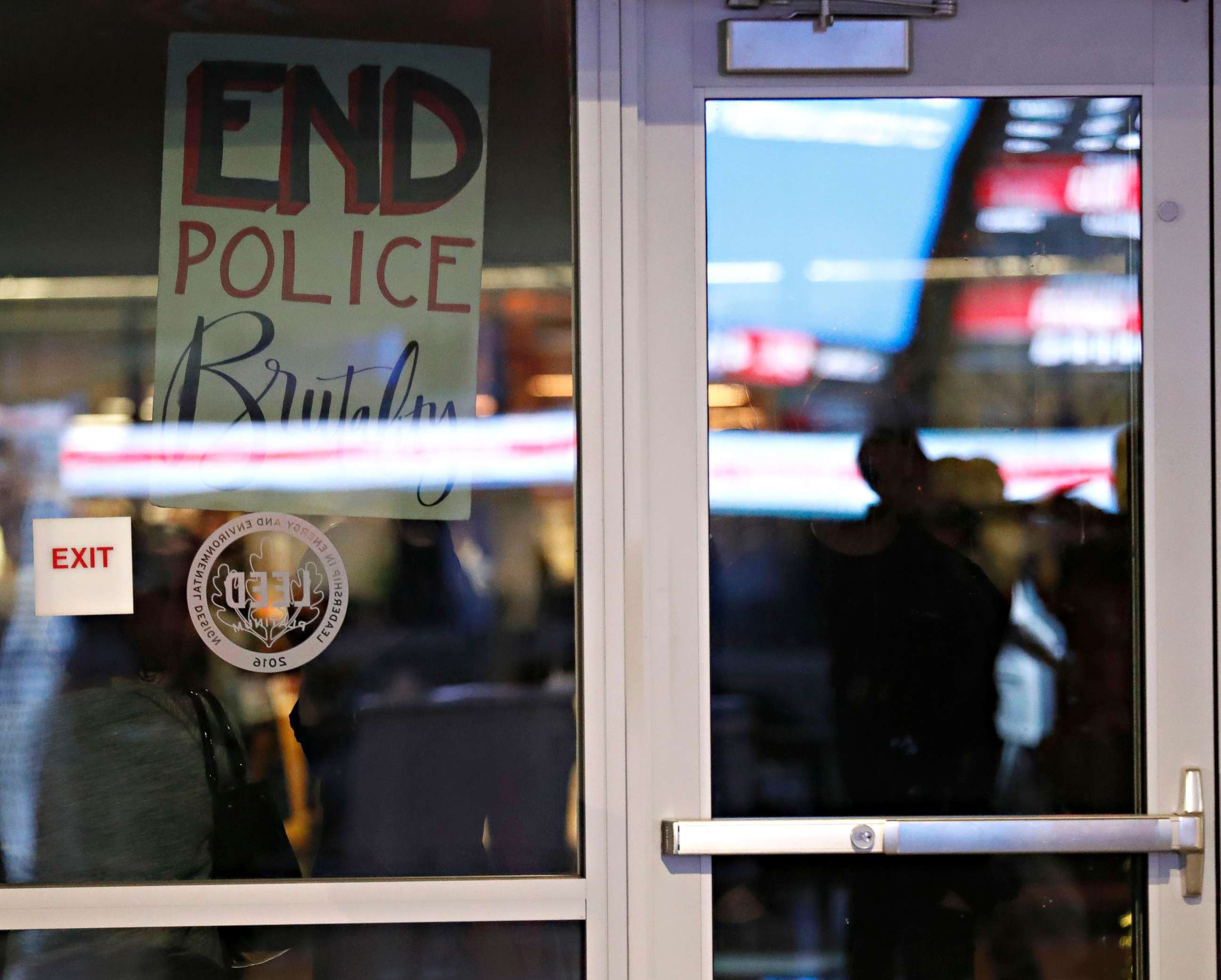 PHOTO: Protesters block the entrance to the Golden 1 Center preventing patrons from entering the scheduled NBA game between the visiting Atlanta Hawks and Sacramento Kings in Sacramento, Calif., March 22, 2018. 