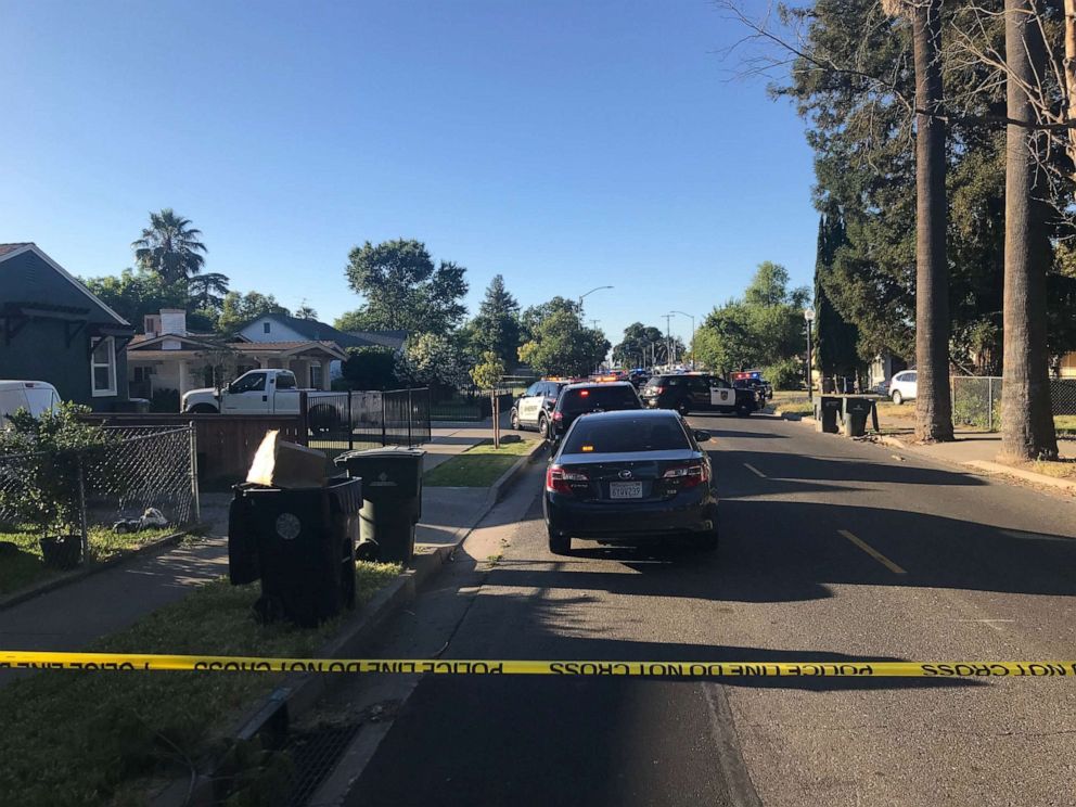 PHOTO: Sacramento, Calif., police were stationed outside a home where a man shot and killed an officer and holed up inside the residence on Wednesday, June 19, 2019.