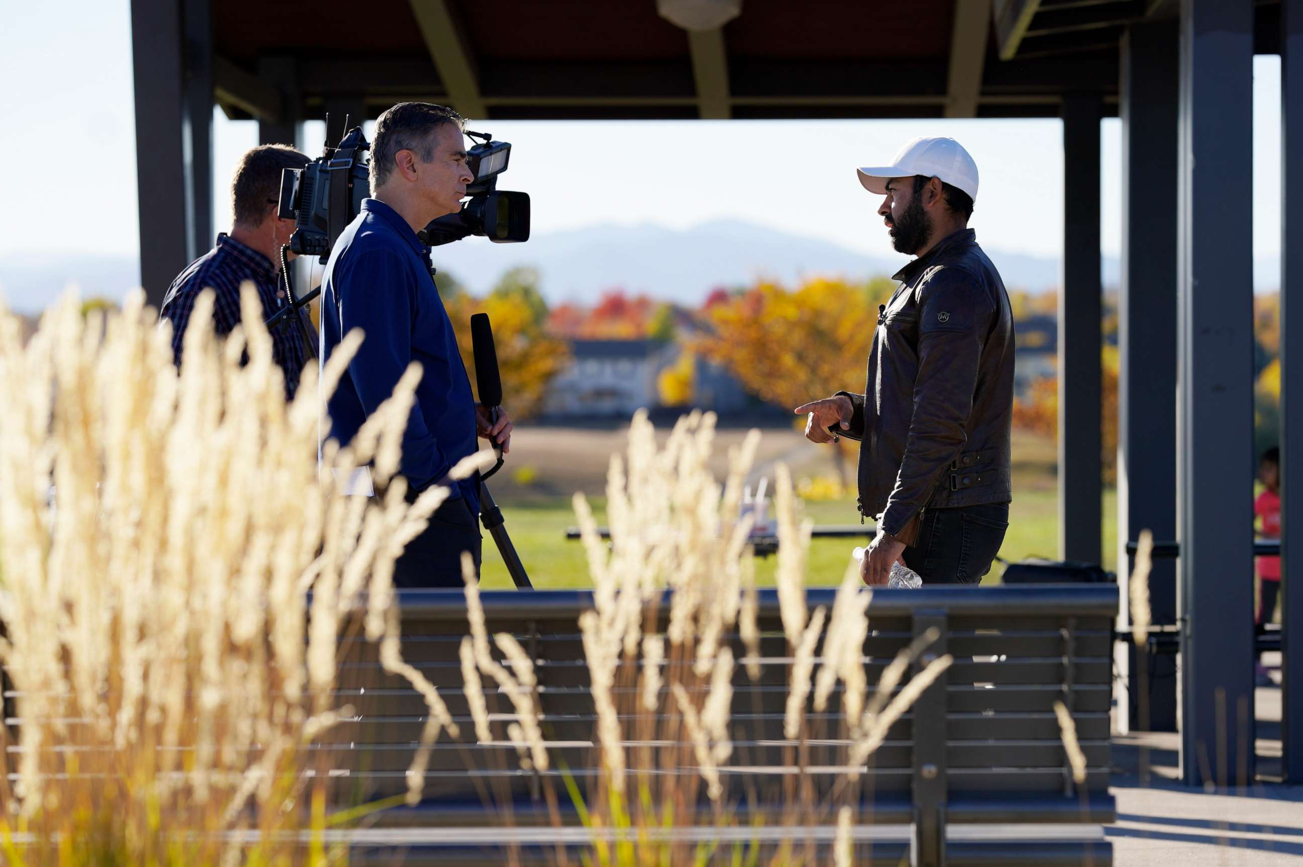 PHOTO: Safi Rauf, speaks to broadcast journalists during an event promoting the Afghan Adjustment Act, Oct. 20, 2022, in Thornton, Colorado.