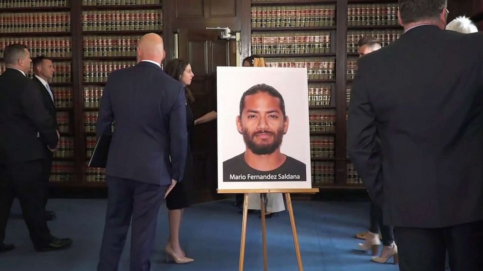 PHOTO: Mario Fernandez Saldana, in a photo shown during a police press conference, was arrested in central Florida in the death of Jared Bridegan.