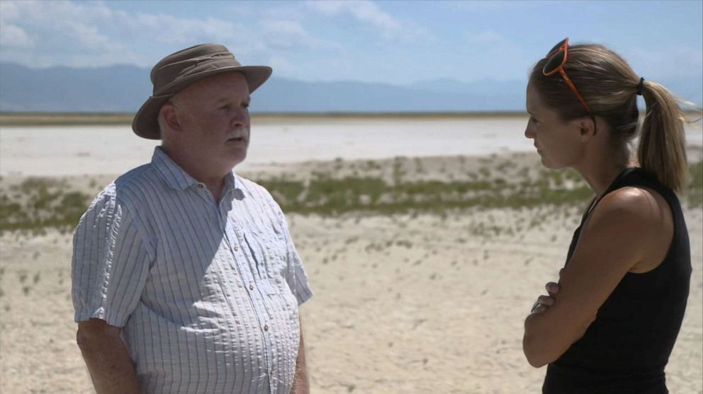 PHOTO: Robert Gillies, a climatologist from Utah State University, speaks with ABC News' Kayna Whitworth about the ecological dangers caused by the Great Salt Lake's shrinkage.