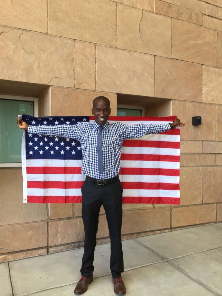 PHOTO: In 2015, Sam Chelanga crossed a different type of finish line: He was approved to become a U.S. citizen. He had his sights on the Olympics but opted for basic training first.