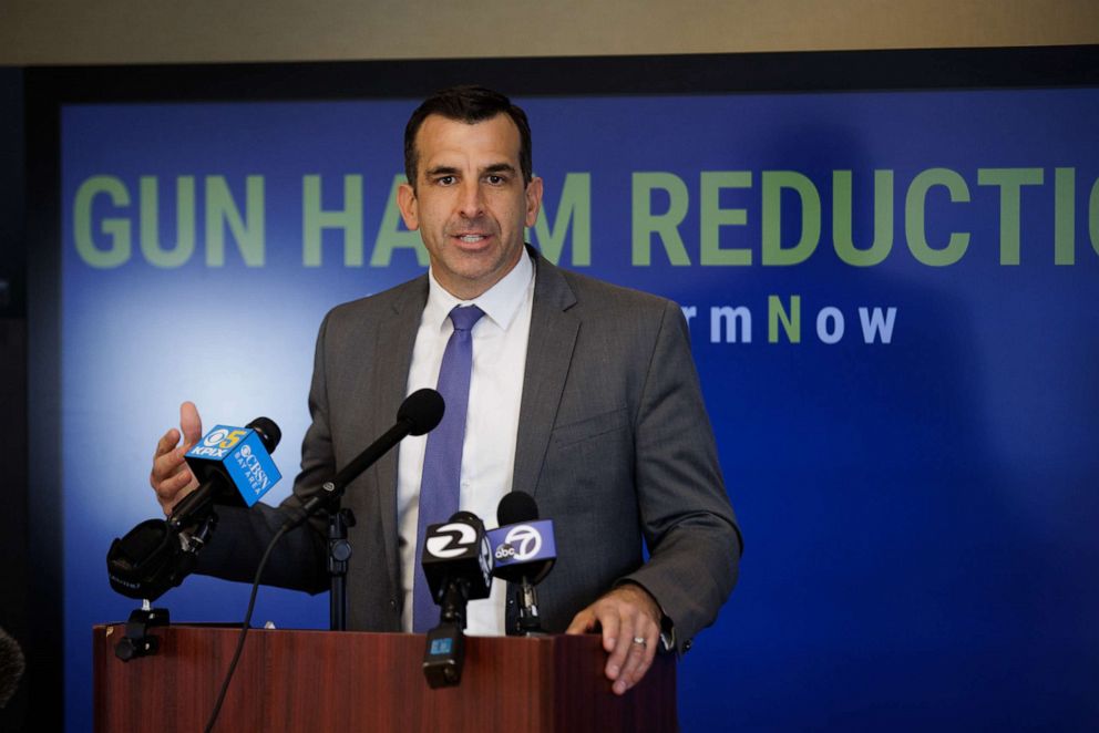 PHOTO: San Jose Mayor Sam Liccardo speaks during a press conference at City Hall in San Jose, Calif., Jan. 26, 2022.