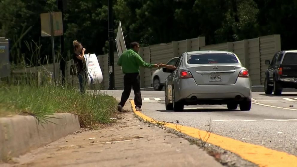 PHOTO: Sam Worley, 50, in the last two months have been holding sing looking for people on the street to give him kidney Aug. 2018.