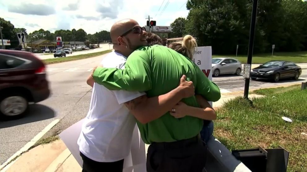 PHOTO: Sam Worley, 50, in the last two months have been holding sing looking for people on the street to give him kidney Aug. 2018.