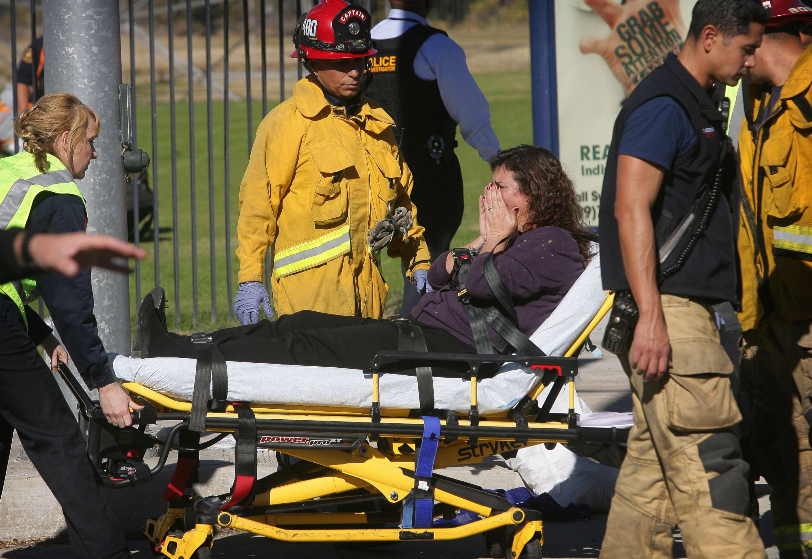 PHOTO: A victim is wheeled away on a stretcher following a shooting that killed 14 people at a social services facility, Dec. 2, 2015, in San Bernardino, Calif.