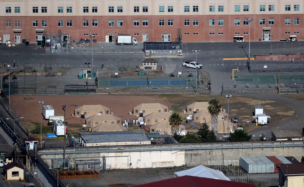 PHOTO: A view of a new emergency care facility that was erected to treat inmates infected with COVID-19 at San Quentin State Prison on July 8, 2020 in San Quentin, Calif.