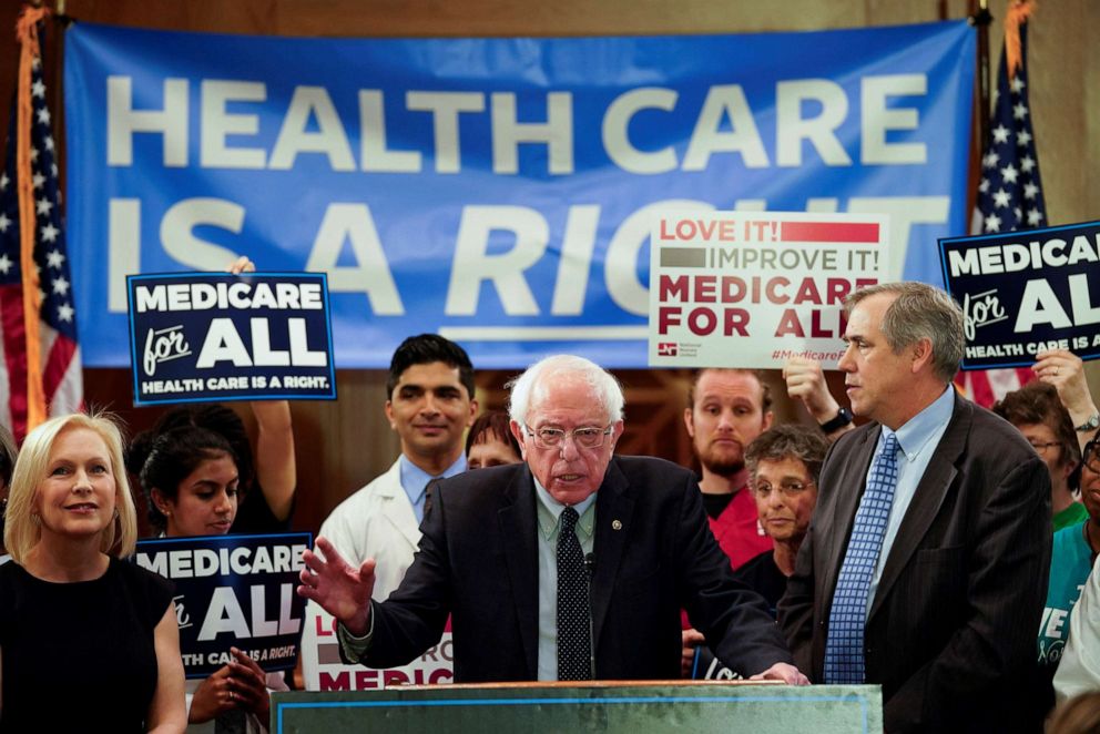 PHOTO: Sen. Bernie Sanders speaks at a news conference to introduce the "Medicare for All Act of 2019" on Capitol Hill in Washington, April 10, 2019.