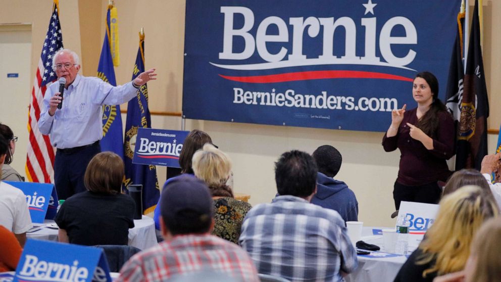 PHOTO: Democratic 2020 U.S. presidential candidate and U.S. Senator Bernie Sanders (I-VT) speaks at a campaign stop in Hooksett, New Hampshire, U.S., September 30, 2019.
