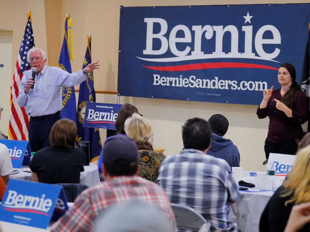 PHOTO: Democratic 2020 U.S. presidential candidate and U.S. Senator Bernie Sanders (I-VT) speaks at a campaign stop in Hooksett, New Hampshire, U.S., September 30, 2019.