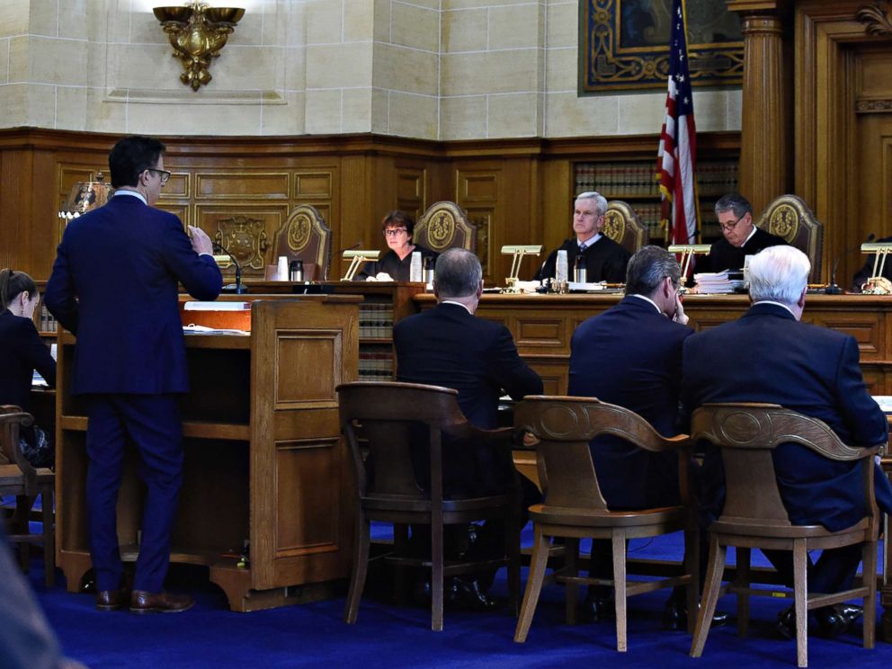 PHOTO: The Connecticut Supreme Court listens to attorney Josh Koskoffs arguments on whether gun maker Remington Arms should be held liable for the 2012 Newtown school massacre, in Hartford, Conn., Nov. 14, 2017.