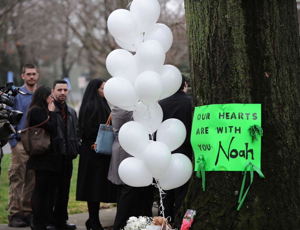PHOTO: A sign is seen outside the funeral home where services were held for six-year-old Noah Pozner, who was killed in the December 14, 2012 shooting massacre in Newtown, Conn., at Abraham L. Green and Son Funeral Home,  Dec. 17, 2012.