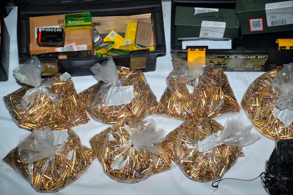 PHOTO: A photo provided by the Santa Clara County Sheriff's Office shows approximately 22,000 thousand rounds of ammunitions found at the residence of Samuel Cassidy, the suspect in the May 26, 2021 shooting at a San Jose rail station.