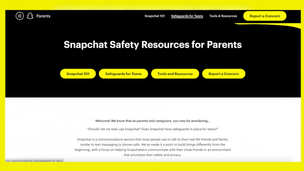PHOTO: Snapchat’s safety resource section on their website