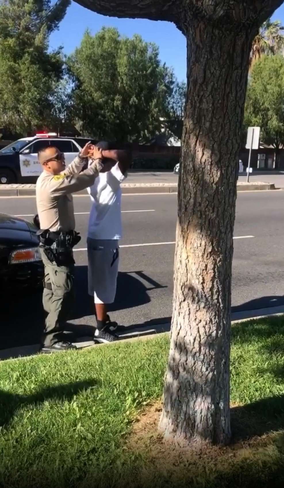 PHOTO: A screen grab from a video shows two black teens being arrested at gunpoint in Santa Clarita, Calif., Aug. 7, 2020.