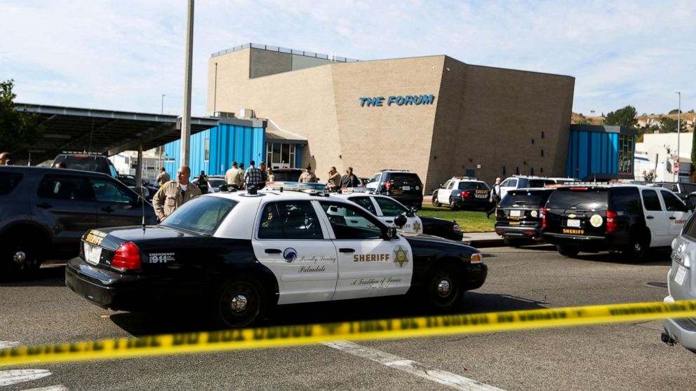 PHOTO: Sheriff vehicles are seen at Saugus High School in Santa Clarita, Calif., where a deadly shooting took place, Nov. 14, 2019.