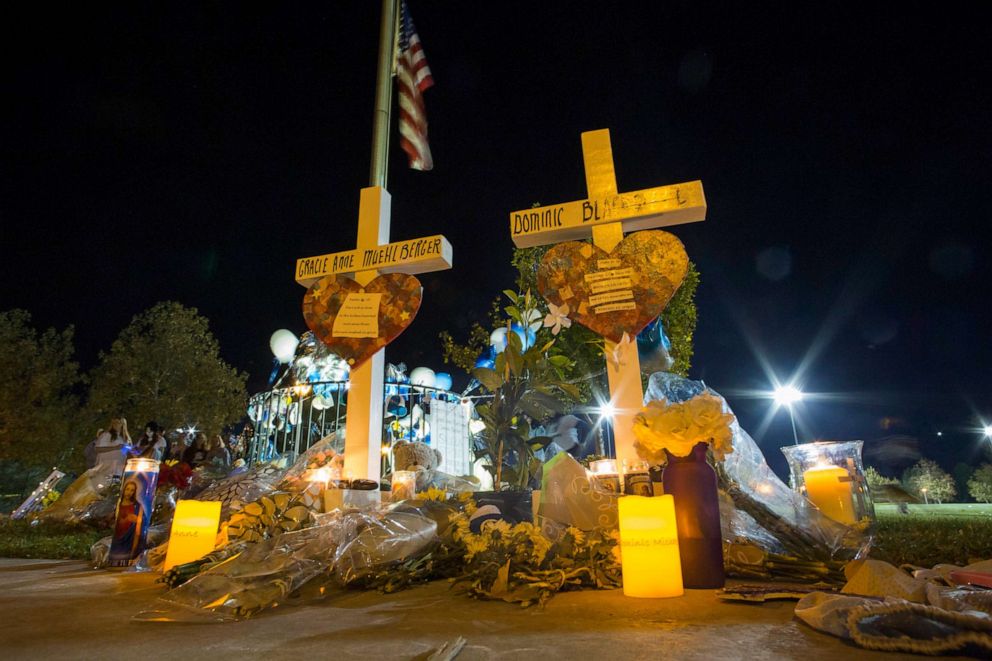 PHOTO: Memorial at a vigil held for shooting victims, Nov. 17, 2019, in Santa Clarita, California.
