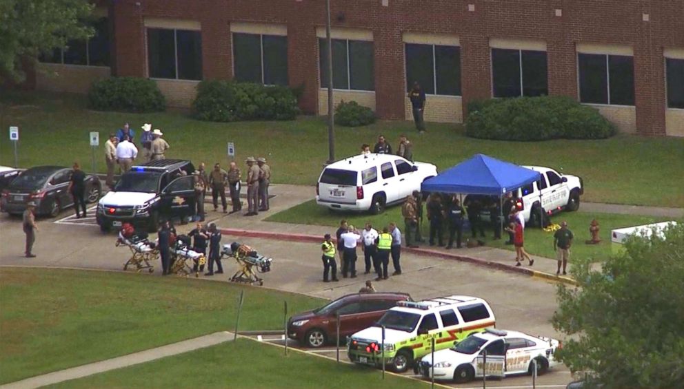 PHOTO: First responders work outside of Santa Fe High School in Santa Fe, Texas, May 18, 2018 after a shooting.