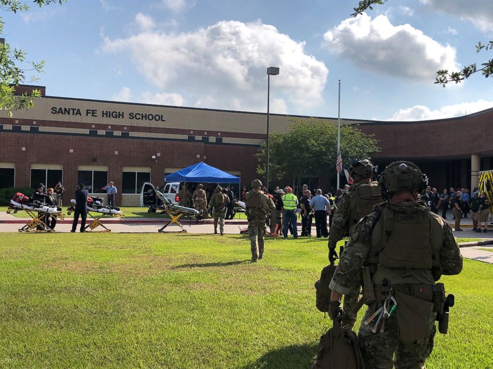 PHOTO: Law enforcement officers are responding to Santa Fe High School following a shooting incident in Santa Fe, Texas.