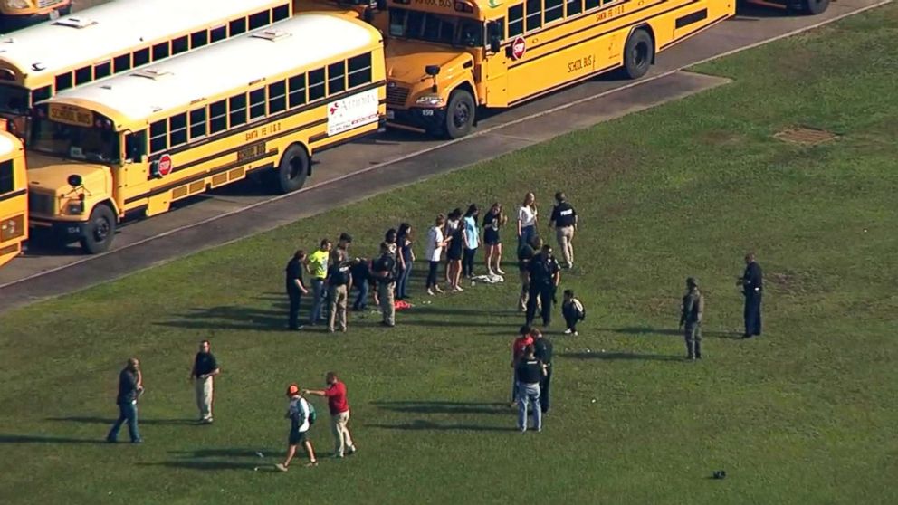 PHOTO: Santa Fe High School students leave the school after a reported shooting, May 18, 2018 in Santa Fe, Texas.