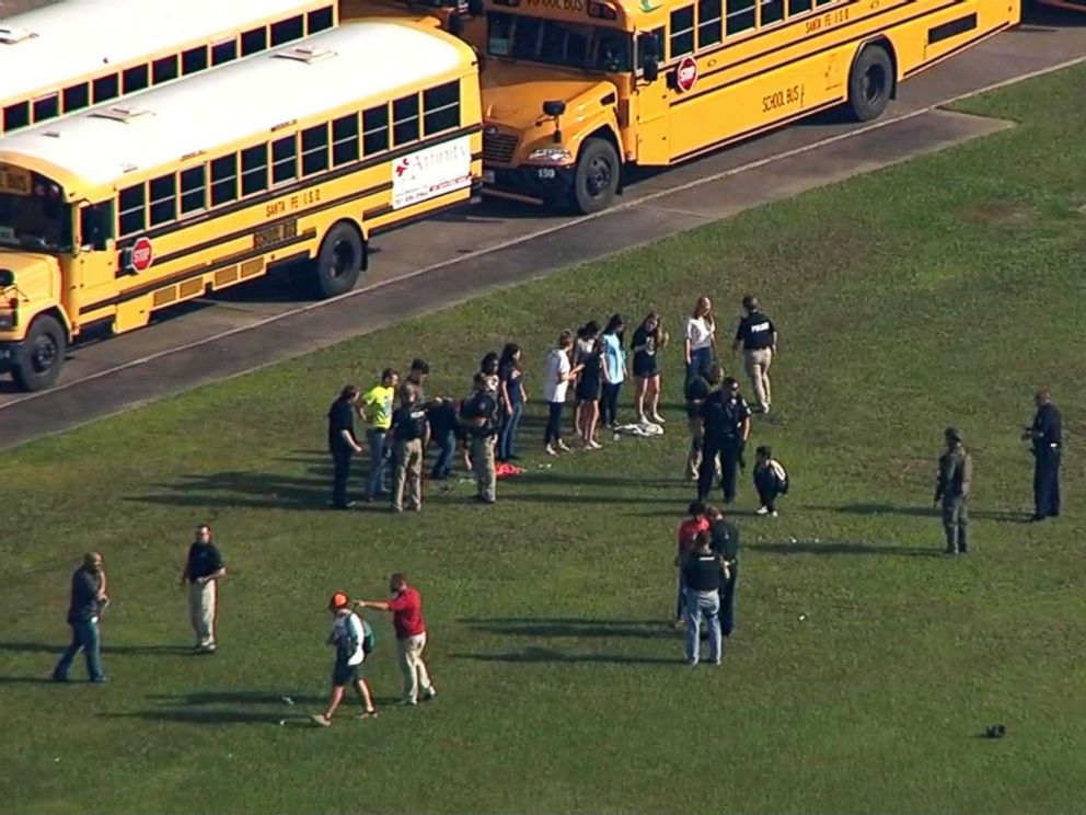 PHOTO: Santa Fe High School students leave the school after a reported shooting, May 18, 2018 in Santa Fe, Texas.