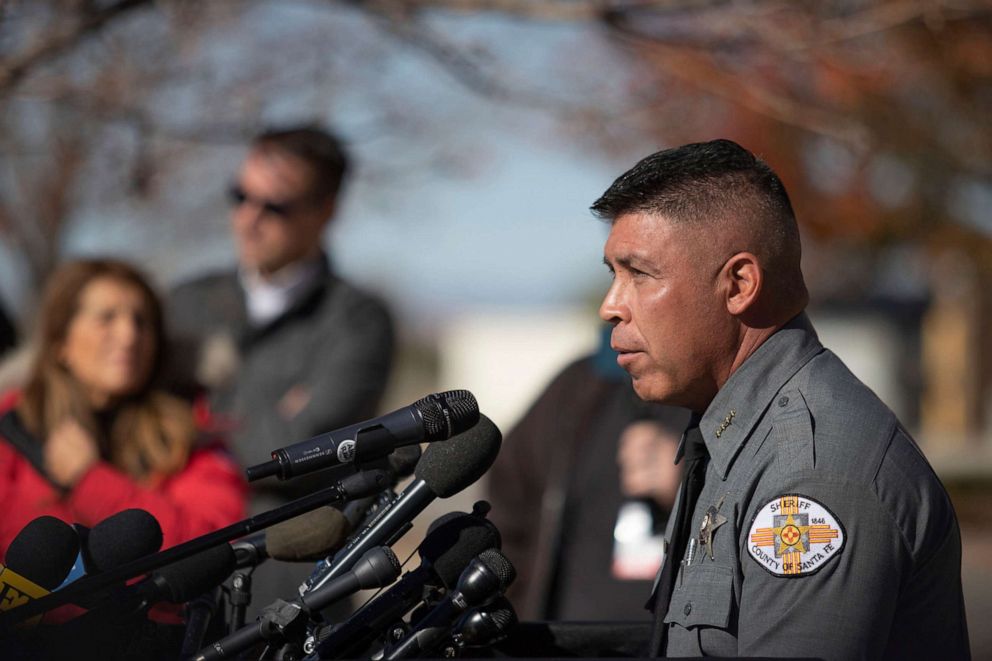 PHOTO: Santa Fe County Sheriff Adan Mendoza speaks at a press conference in Santa Fe, NM on October 27, 2021 to provide updates on the fatal shooting on the "Rust" movie set.