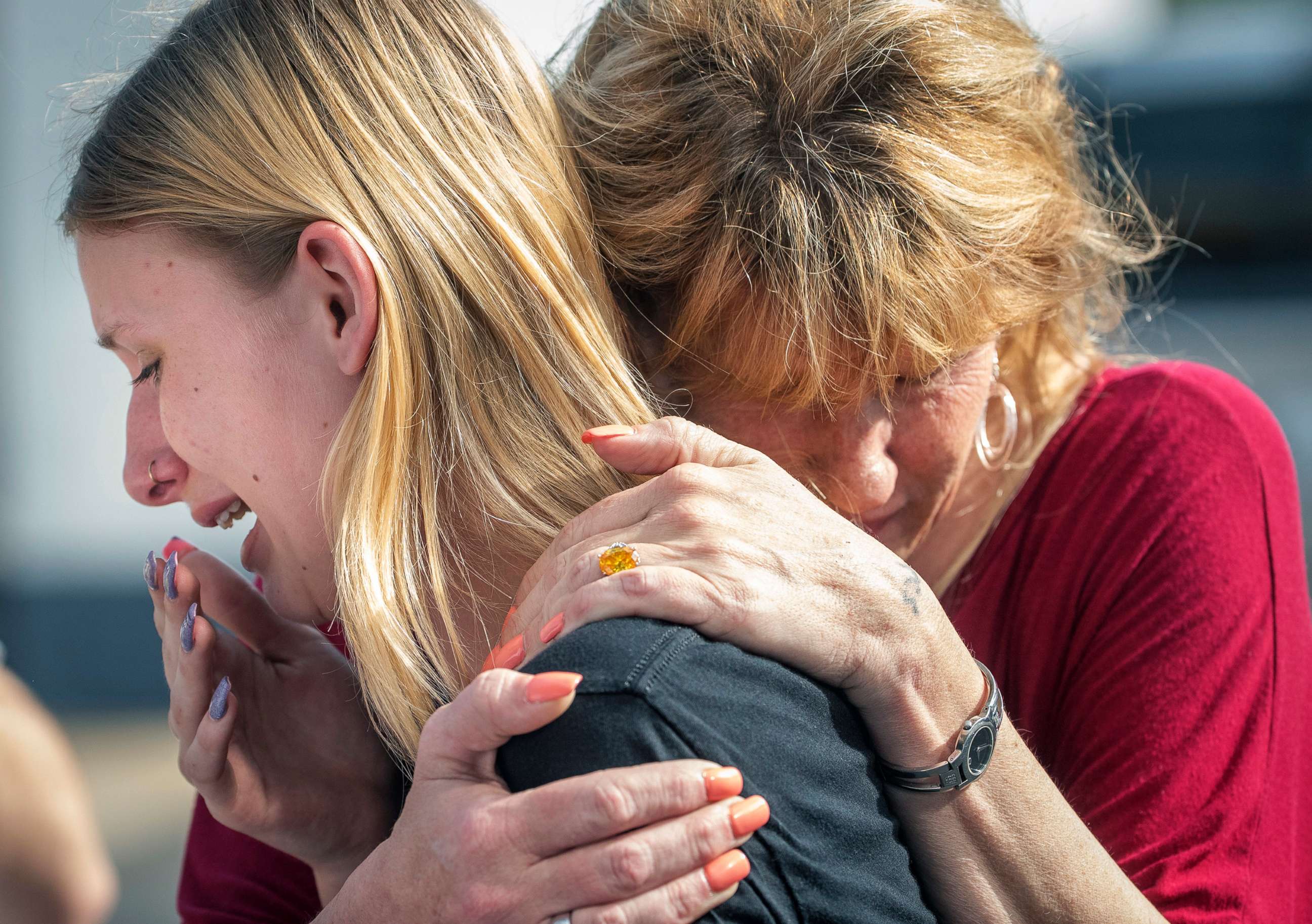 PHOTO: Santa Fe High School student Dakota Shrader is comforted by her mother Susan Davidson following a shooting at the school, May 18, 2018, in Santa Fe, Texas.