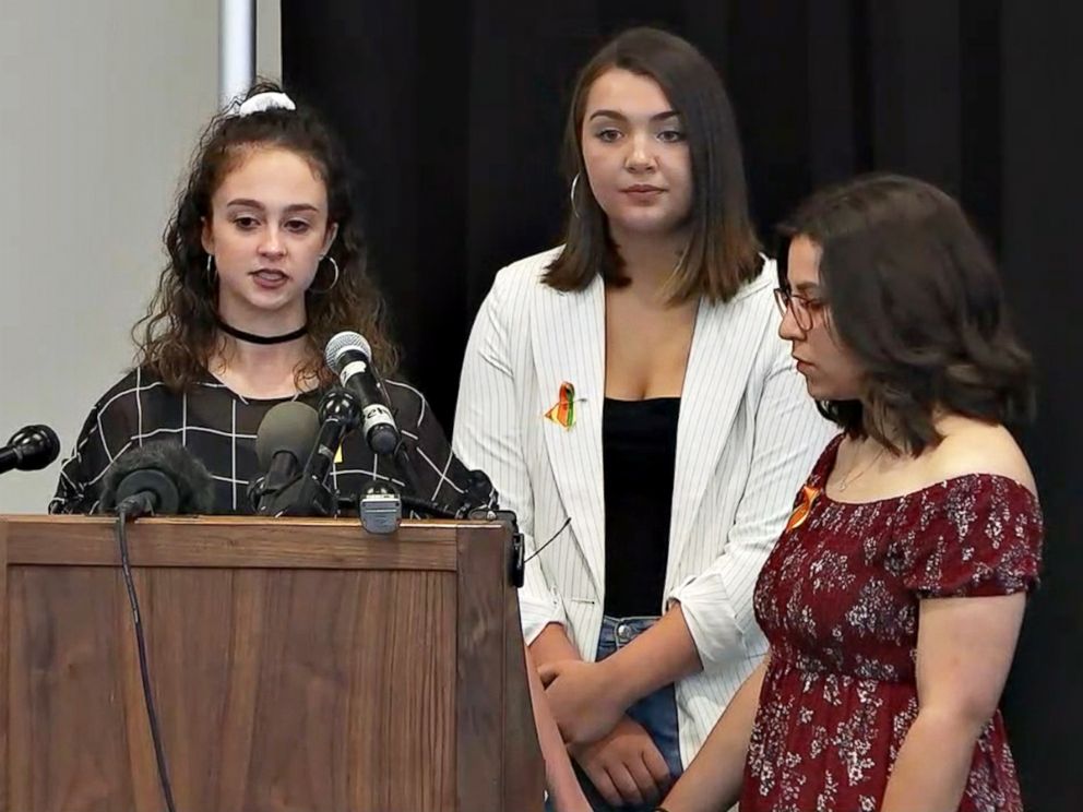 PHOTO: Santa Fe High School students Bree Butler, Megan McGuire and Kennedy Rodriguez spoke about ways to make schools and other public places safer in the wake of the May 18 shooting at their school that killed 10 people.