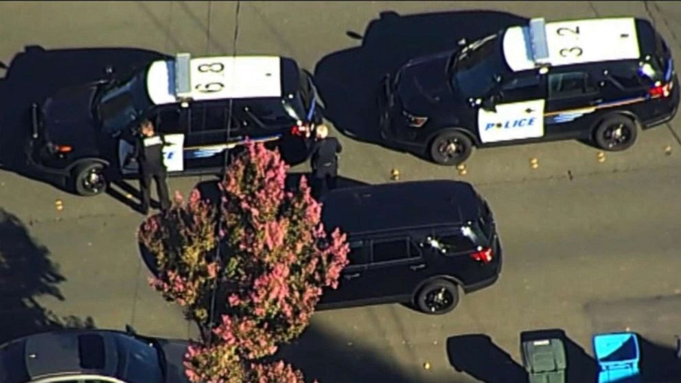 PHOTO: Police vehicles respond near the scene of a reported shooting near Ridgway High School in Santa Rosa, Calif., Oct. 22, 2019.