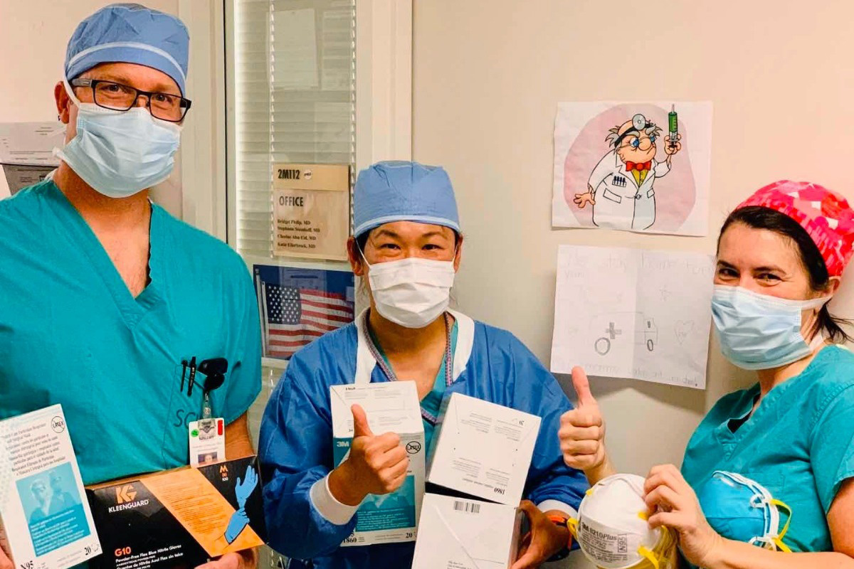 PHOTO: “Thank you so much for these generously donated N95 1860 and 1860s Respirators,” physicians at a hospital in Santa Clara, California shared with 1-mask-at-a-time. “They could not have arrived at a more crucial time.”