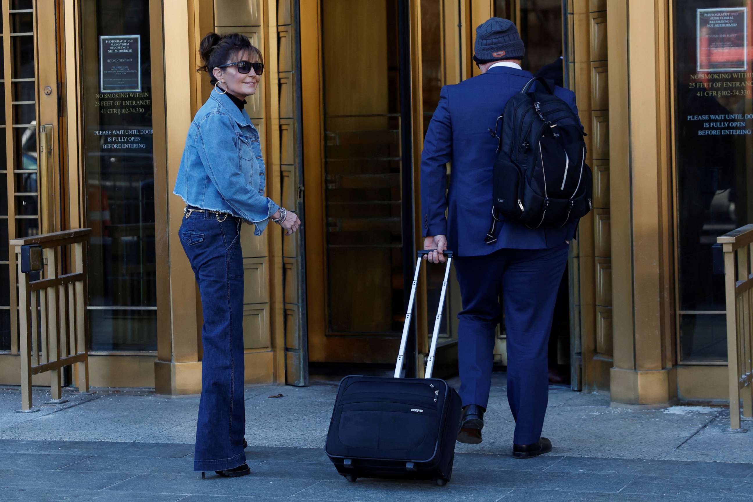 PHOTO: Sarah Palin, 2008 Republican vice presidential candidate and former Alaska governor, arrives for her defamation lawsuit against the New York Times, at the United States Courthouse in the Manhattan, Feb. 15, 2022.