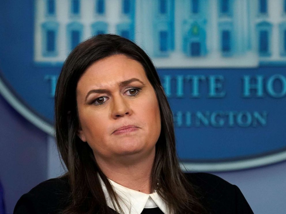 PHOTO: White House spokeswoman Sarah Sanders paused at a press briefing at the White House in Washington on December 18, 2018.