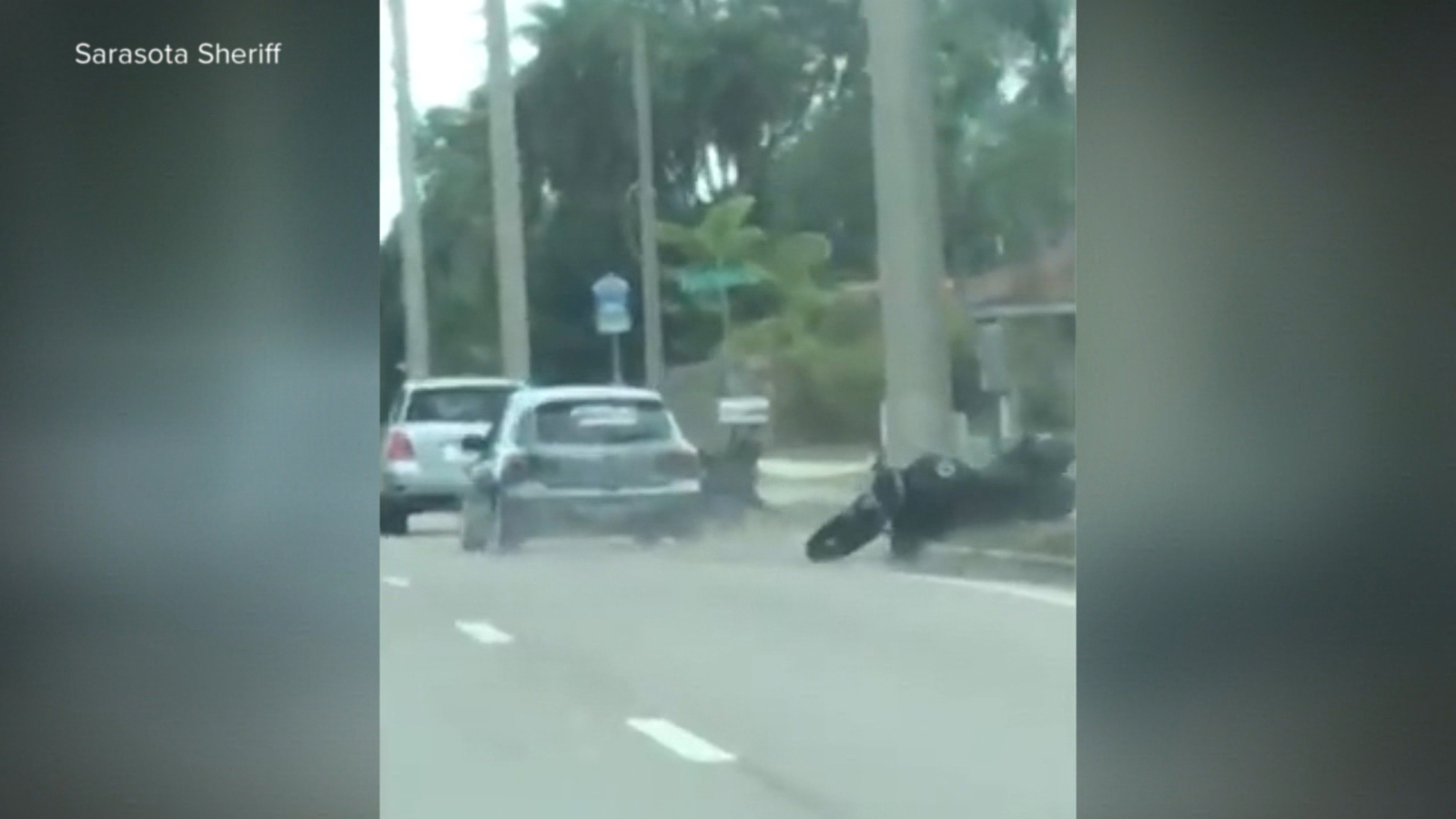 PHOTO: Video captured a road rage incident in Sarasota, Fla., where a driver intentionally rams a motorcyclist off the road, April 8, 2018.