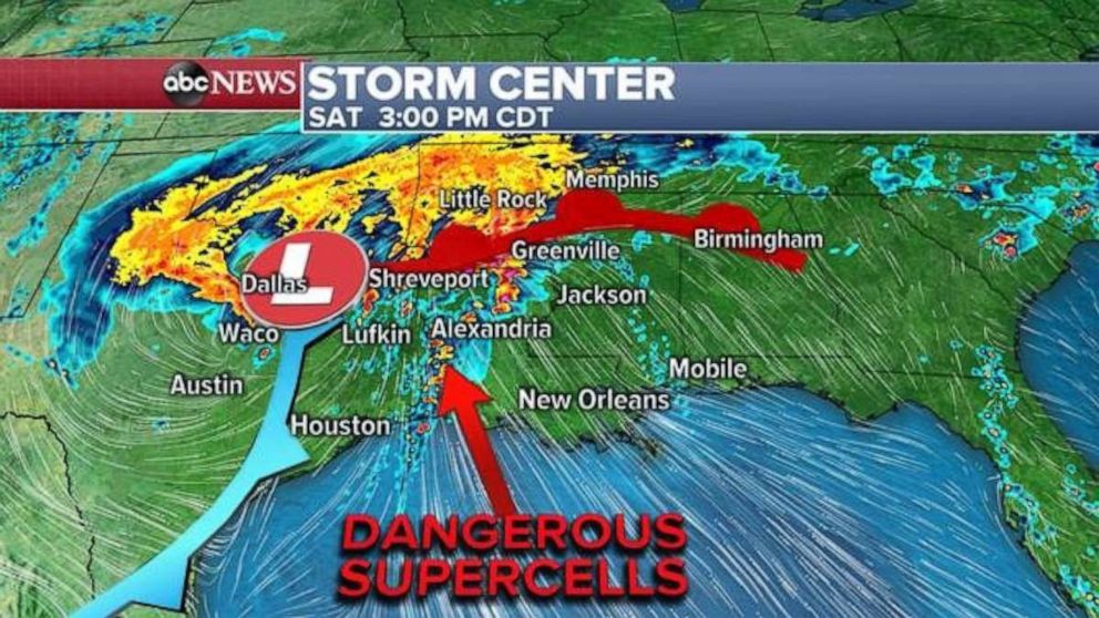 Dangerous supercells will form Saturday in parts of Louisiana and western Mississippi.