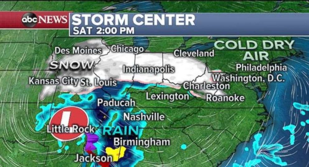 PHOTO: Snow will stretch across the Midwest throughout Saturday afternoon.