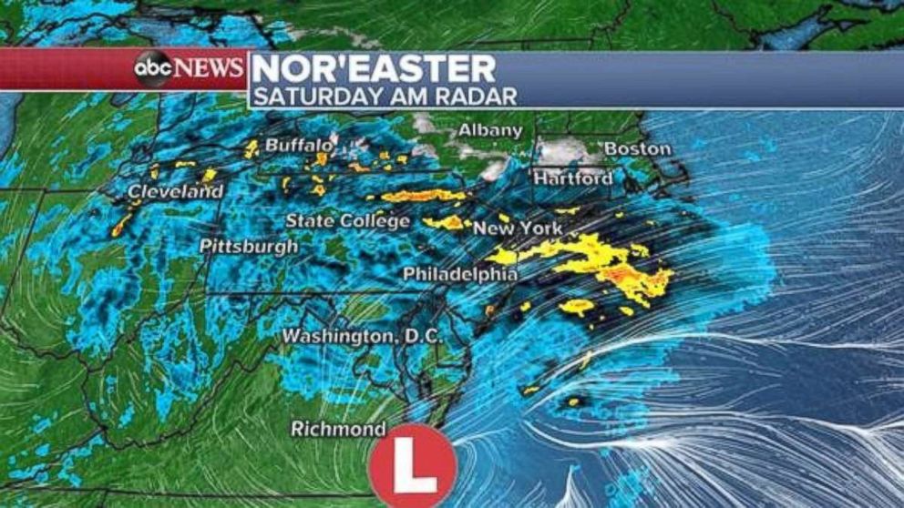 PHOTO: Rain covers much of the Northeast on Saturday morning.