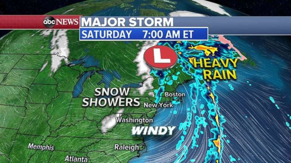 PHOTO: The storm will begin to move off the Northeast coast on Saturday.