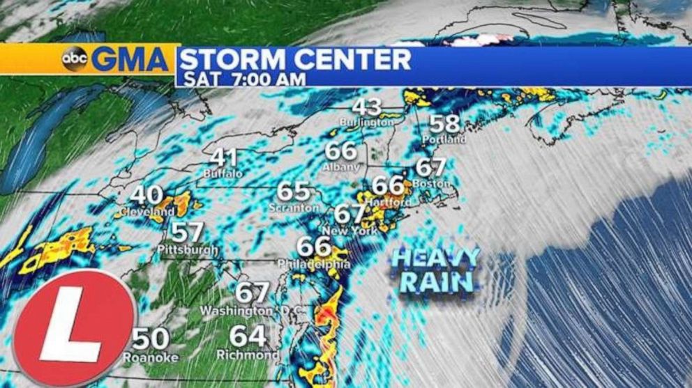 Heavy rains are expected Saturday morning on the east coast.