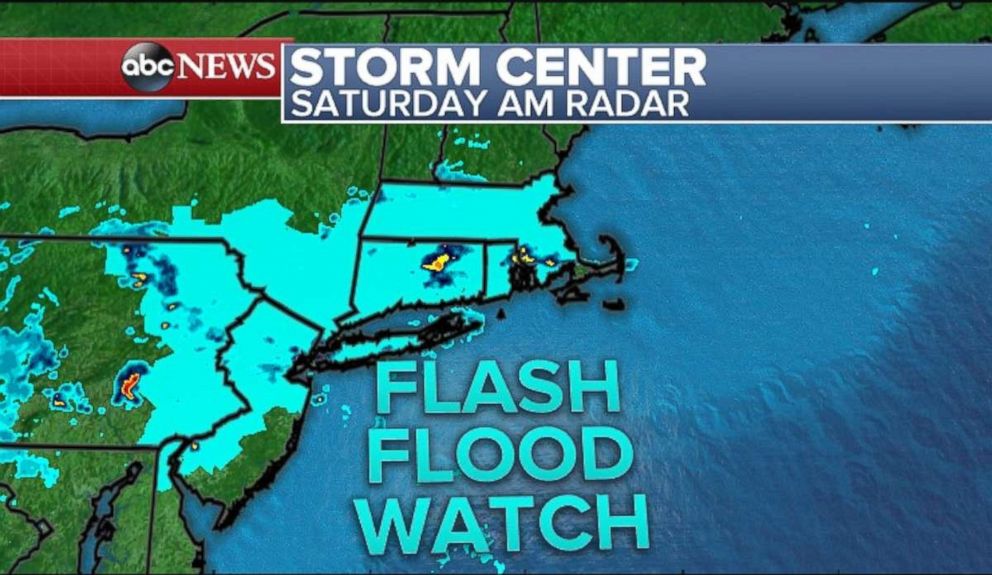 A flash flood watch is in effect for parts of New Jersey, Pennsylvania, New York and Massachusetts, while Connecticut and Rhode Island is entirely under a watch.