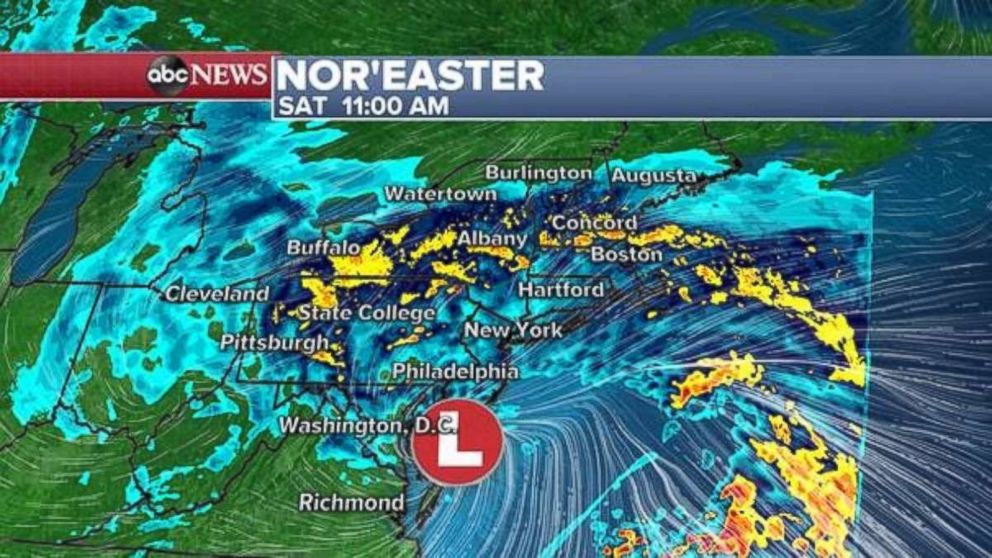 PHOTO: Heavy rain will fall across most of the Northeast, with snow falling in northern New England.