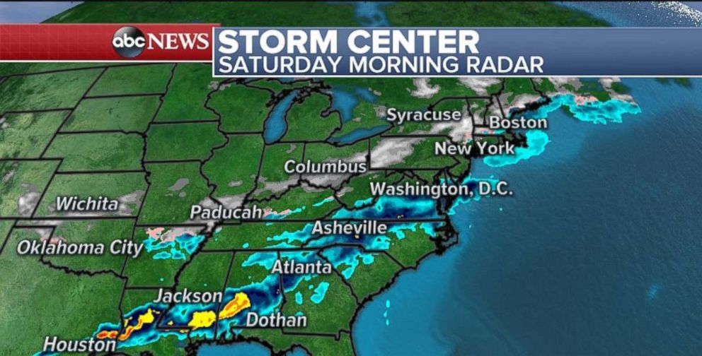 Rain stretches throughout the South on Saturday morning, with heavy rain falling in Louisiana, Mississippi and Alabama.