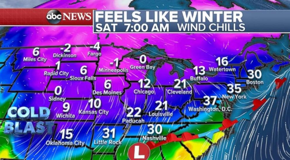 Wind chill readings will look more like winter than spring over the weekend for much of the eastern U.S.