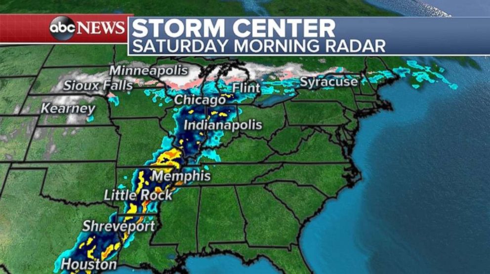 A line of storms is moving through the central U.S. on Saturday bringing severe weather.