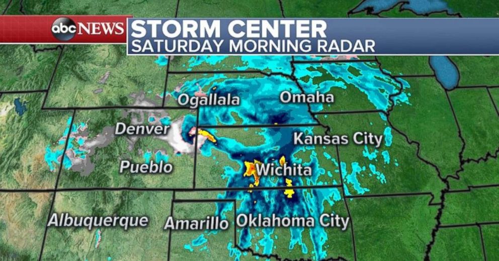 A storm is bringing rain to the Great Plains on Saturday morning.