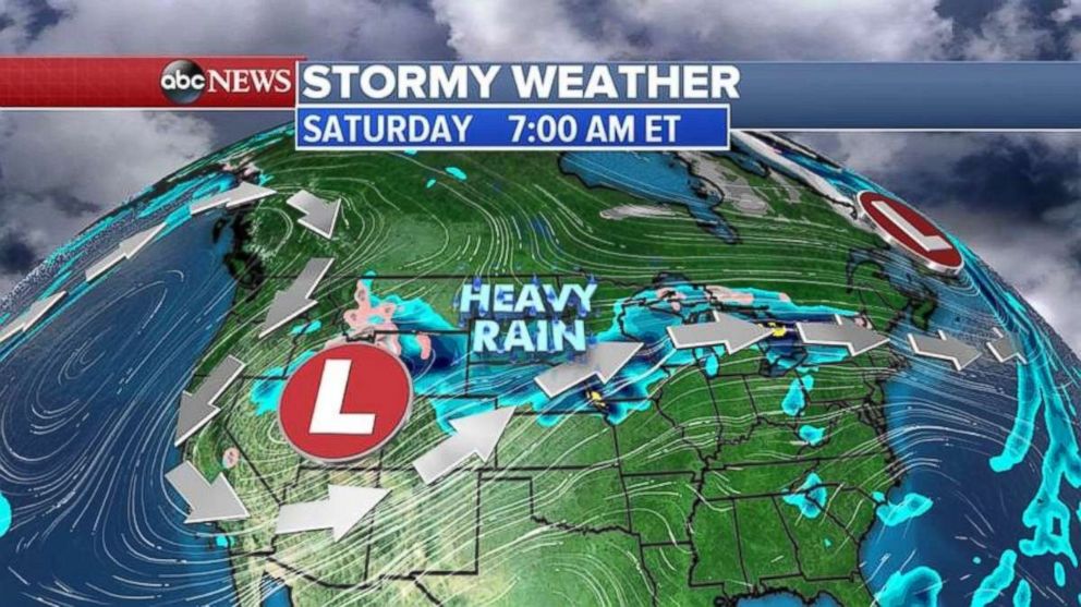 Heavy rain will be falling from the Rockies to the Great Lakes across the northern U.S. on Friday and Saturday.