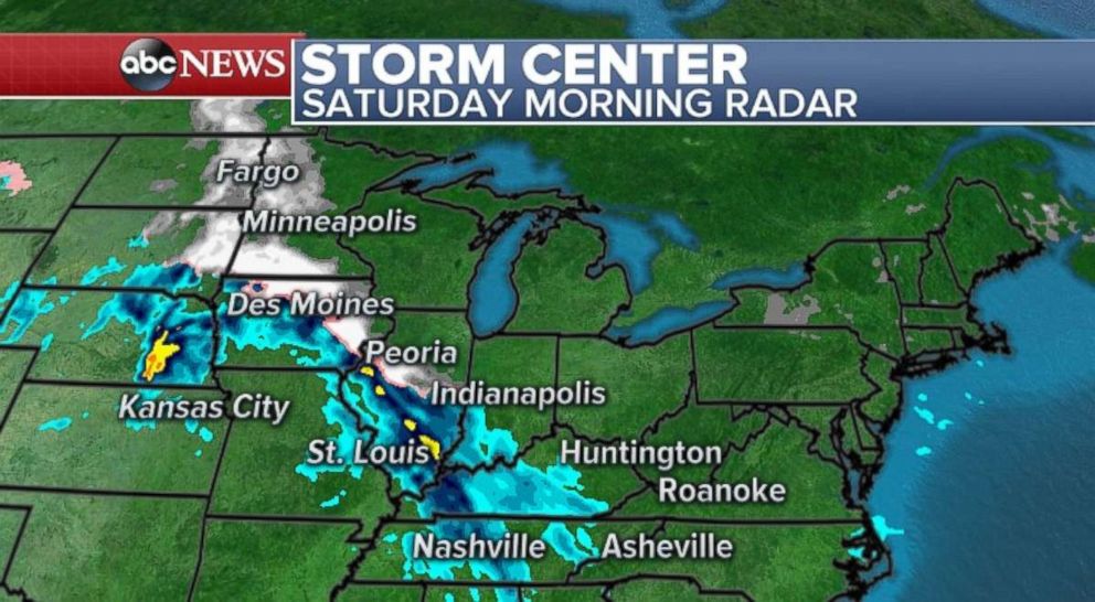 A long stretch of storms is moving across the Great Plains and Midwest on Saturday.