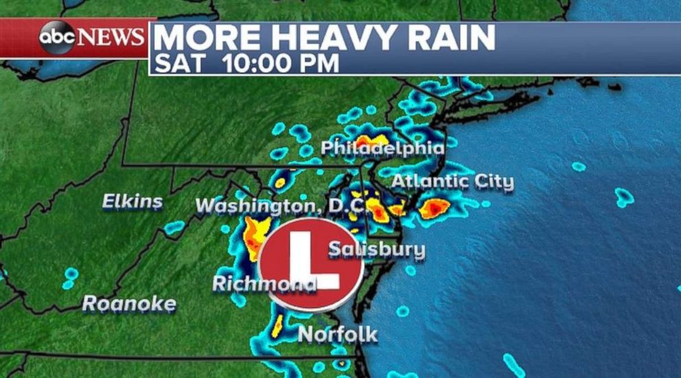 More rain is on the way for the mid-Atlantic states on Saturday night and Sunday.