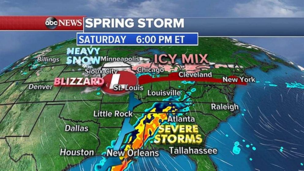 The slow-moving storm will continue to move east on Saturday.